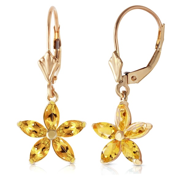 14K.SOLID GOLD LEVER BACK EARRING WITH NATURAL CITRINE (Yellow gold) - Picture 2 of 5